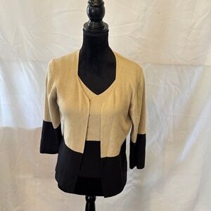 SHU SHU Elegant Women's Cardigan with Tank in Black and Tan